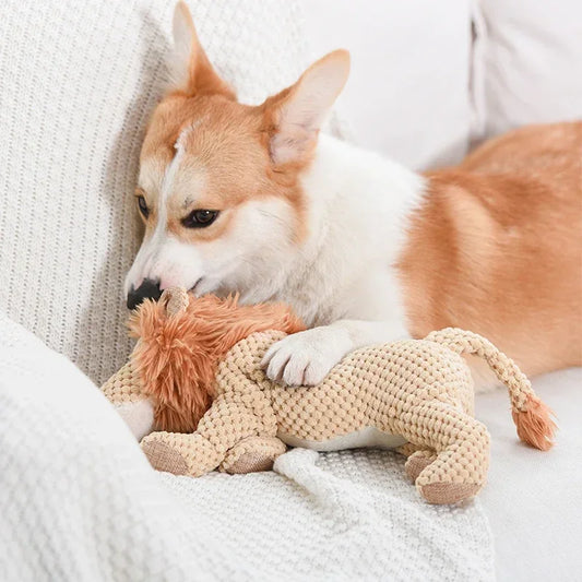 Squeaky Plush Dog Toys NZ | Durable Chew Toys for Medium & Large Dogs – Lion & Dinosaur Shapes – PawNest