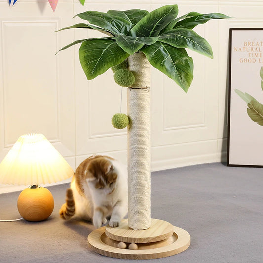 Cat Scratching Post NZ | Natural Sisal Rope Post with Hanging Balls & Wooden Track Toy – PawNest