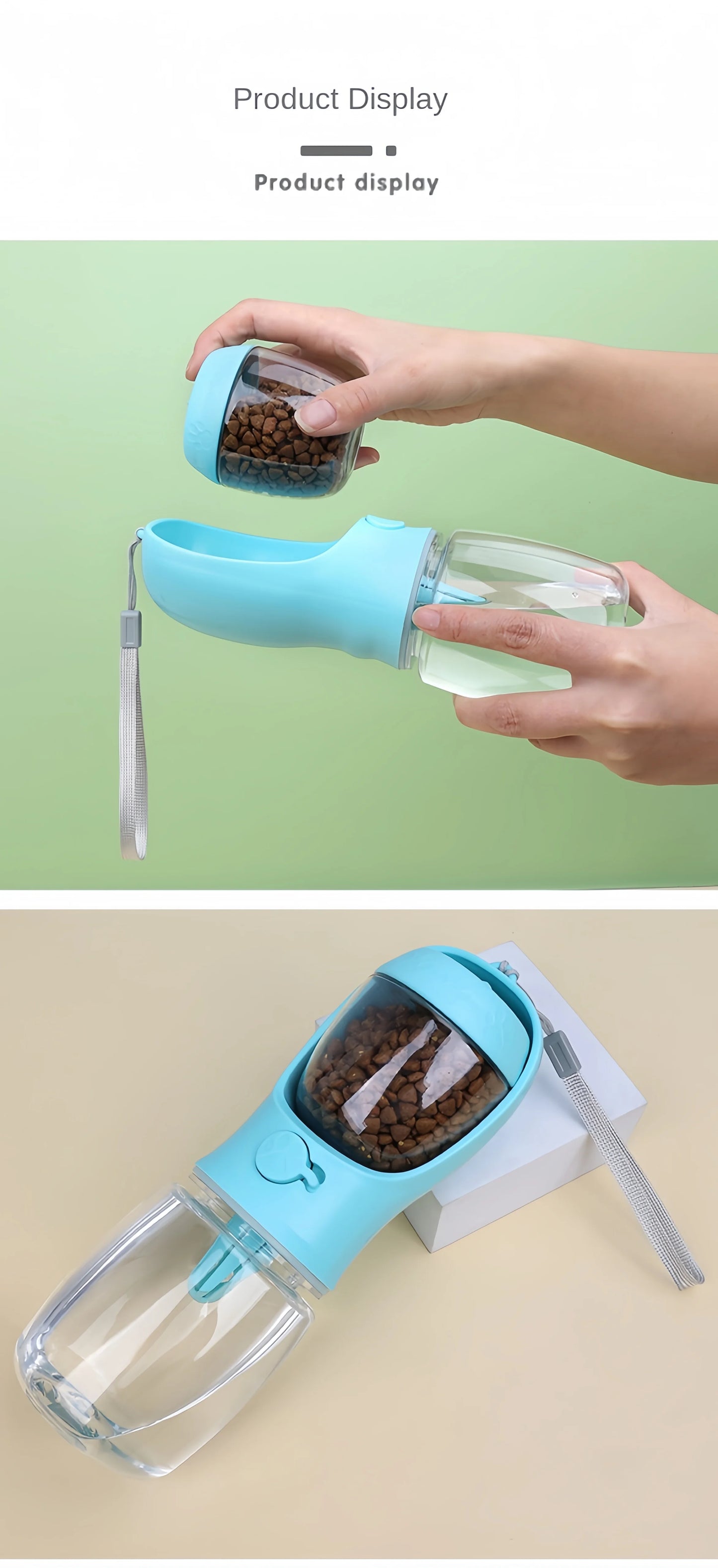 Portable Dog Water Bottle with Food Storage – Travel Feeder Bowl
