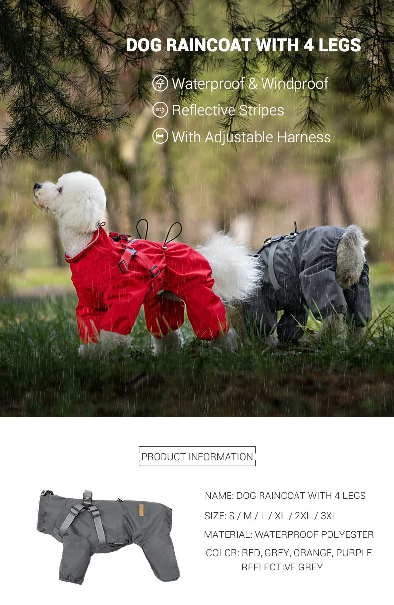 Waterproof Dog Raincoat with Harness NZ | Reflective Adjustable Jumpsuit for Small & Medium Dogs – PawNest