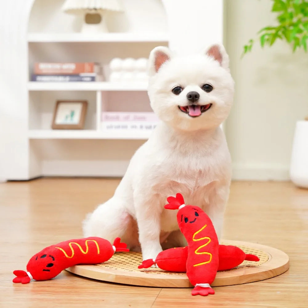 Dog Sound Plush Toy NZ | Hot Dog Chew Toy with Squeaker & Teeth Grinding – PawNest