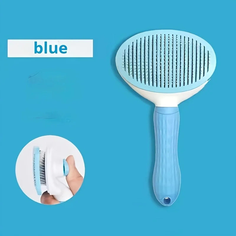 One-Click Pet Hair Removal Brush – Easy Grooming Tool for Dogs & Cats | Gentle, Self-Cleaning De-shedding Comb