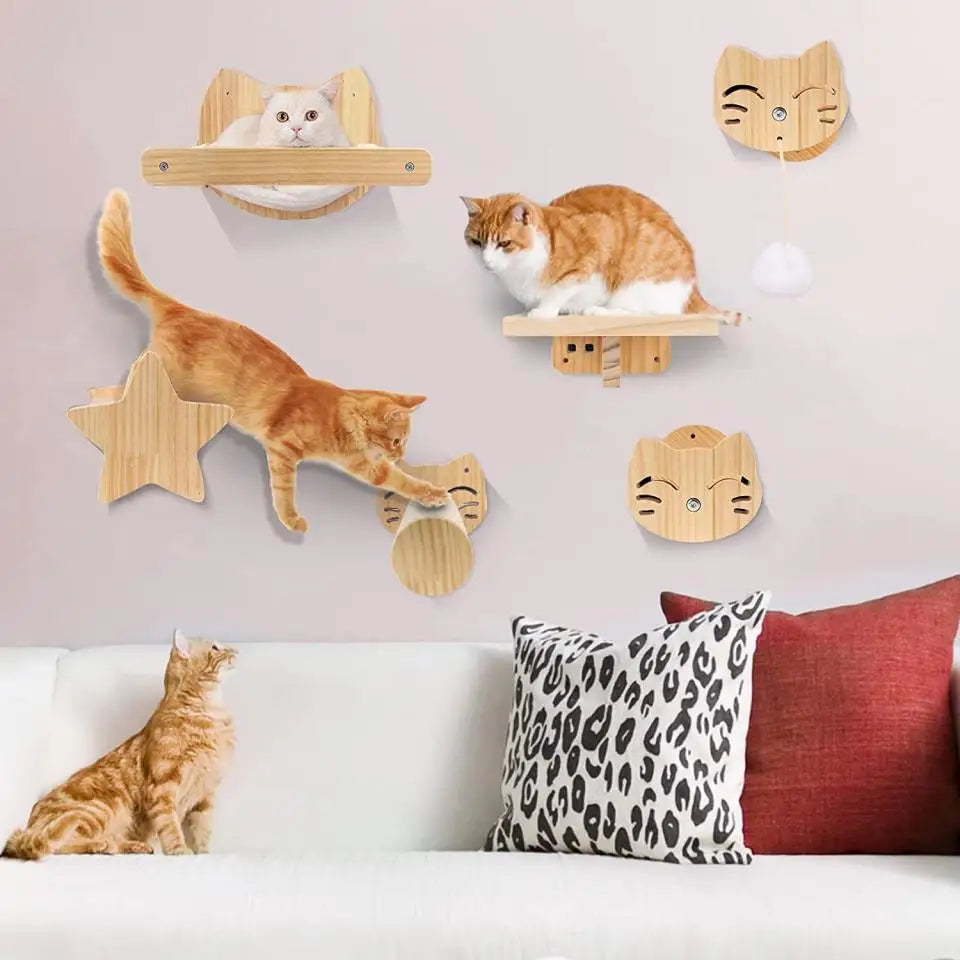 Cat Climbing Shelf Furniture NZ | Wall-Mounted Wooden Cat Shelves & Scratching Perches – PawNest