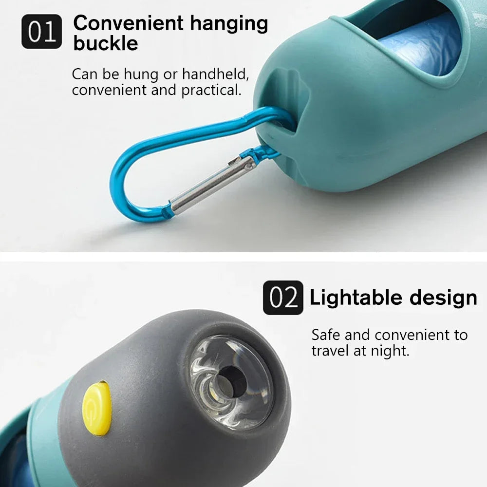 LED Light Dog Poop Bag Dispenser + Degradable Waste Bags
