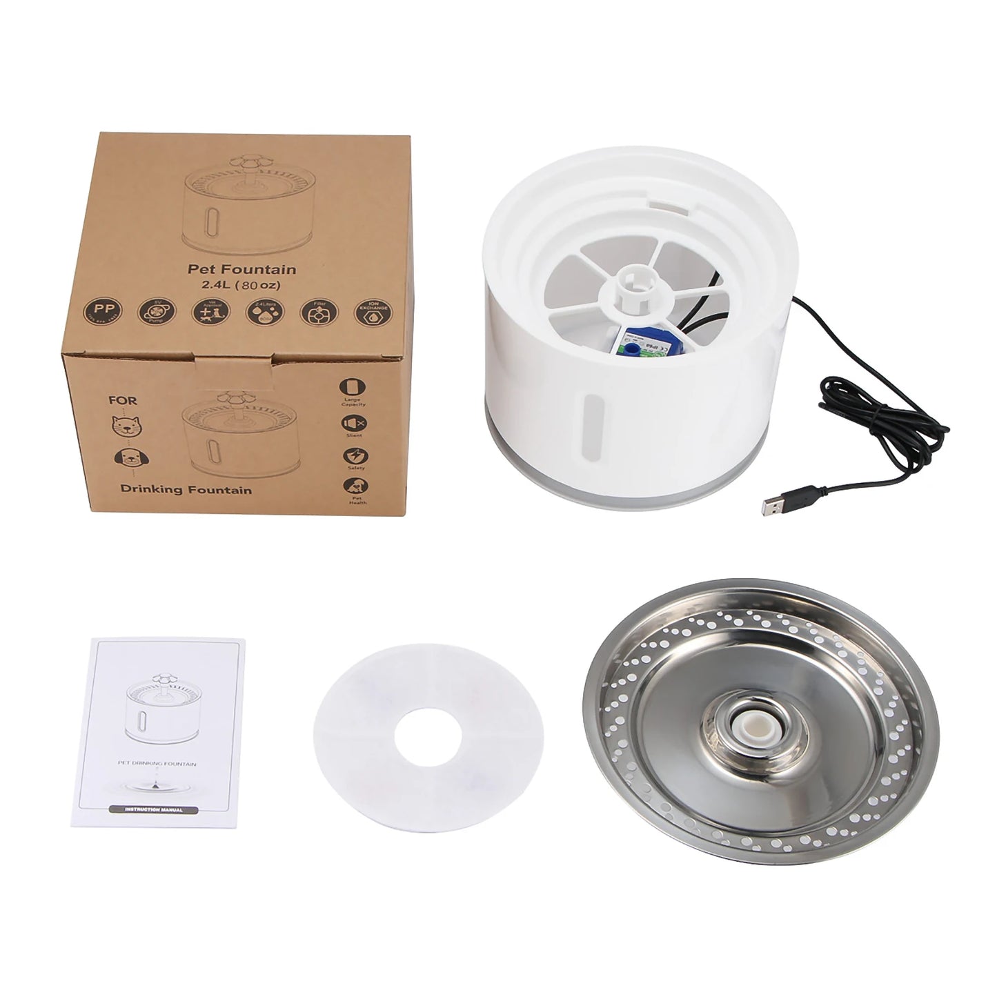 LED Cat Water Fountain NZ – Quiet 2.4L Drinking Bowl for Cats & Dogs