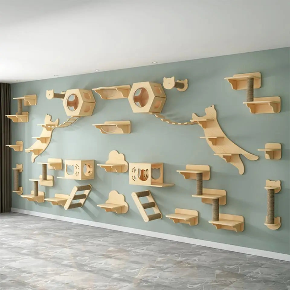 Cat Climbing Shelf Furniture NZ | Wall-Mounted Wooden Cat Shelves & Scratching Perches – PawNest