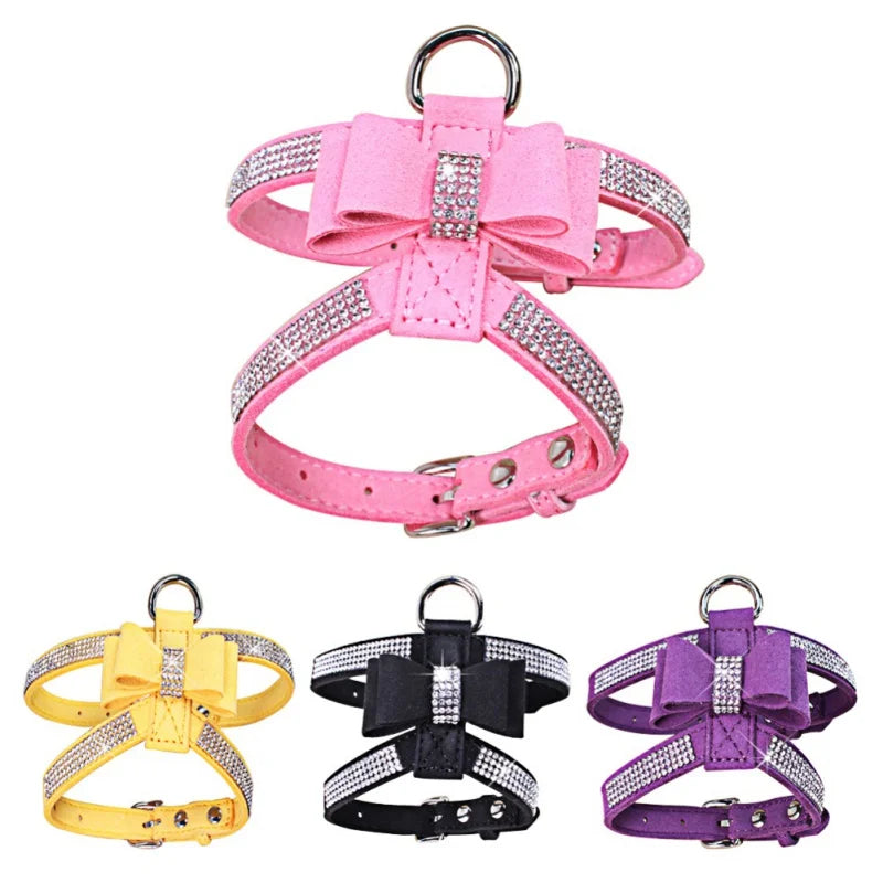 Bling Bow-Knot Dog Harness NZ | Adjustable Glitter Rhinestone Collar for Puppies & Cats – PawNest