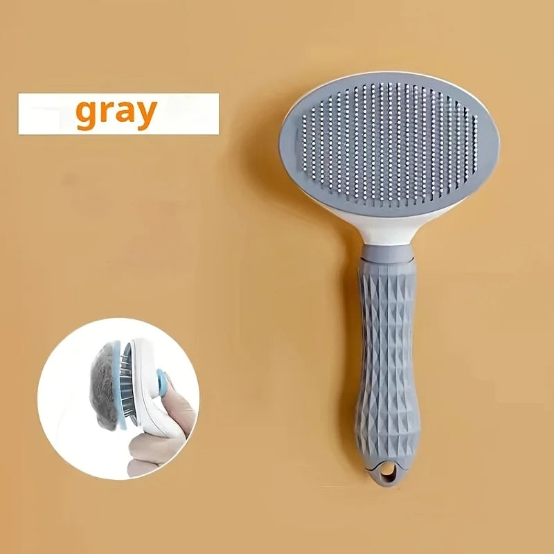 One-Click Pet Hair Removal Brush – Easy Grooming Tool for Dogs & Cats | Gentle, Self-Cleaning De-shedding Comb