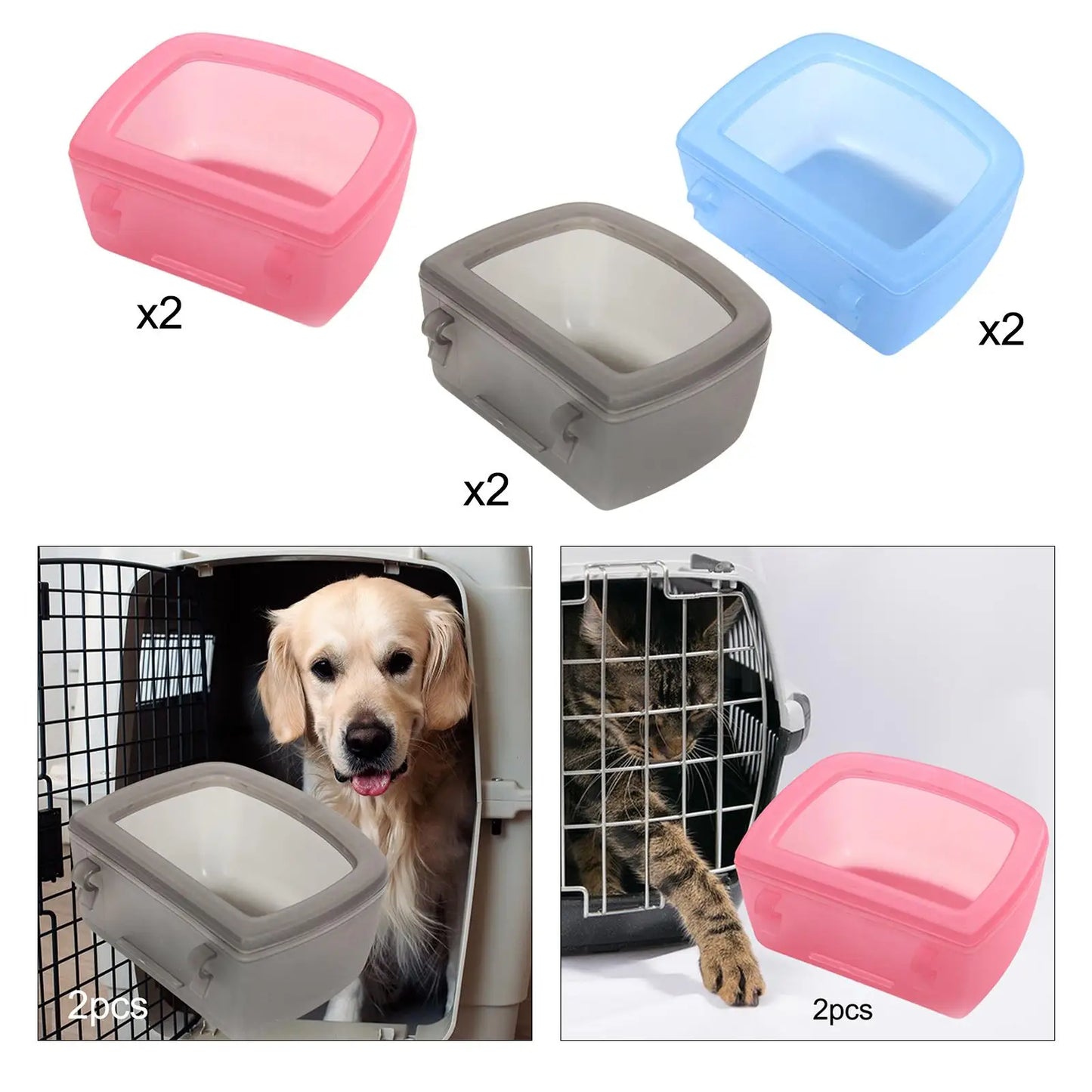 2 Pieces Pet Kennel Cage Bowls NZ | Water & Food Bowls for Wire Cages & Crates – Durable Pet Carrier Accessories