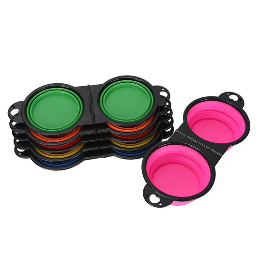 2-in-1 Expandable Silicone Collapsible Dog Bowl – Travel Dual Dish