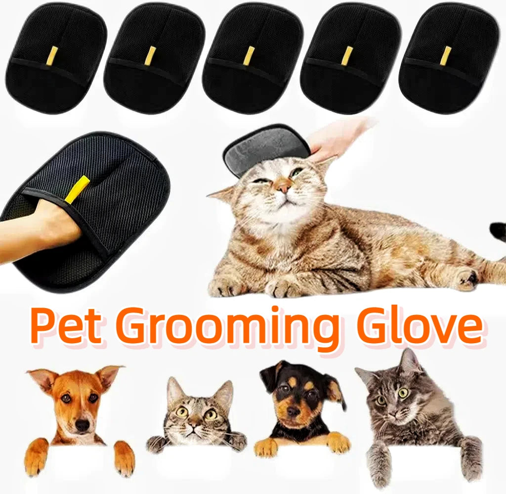 Pet Grooming Gloves – Static Hair Remover Brush for Dogs, Cats & Rabbits | Washable & Durable Hair Removal Tool