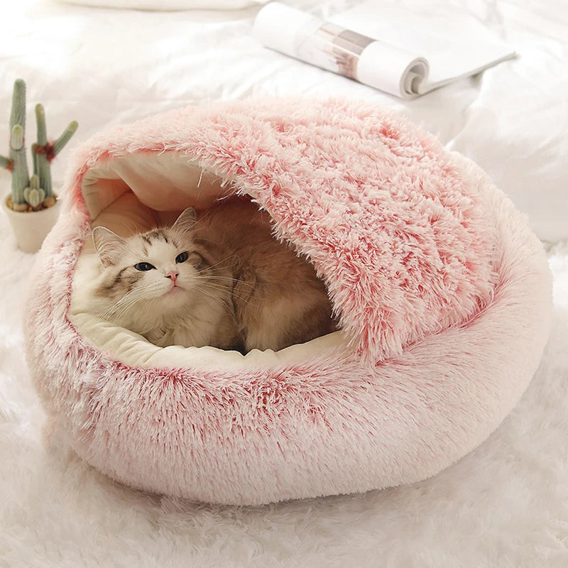 Soft Plush Round Pet Bed NZ | Covered Sleeping Nest Cave for Small Dogs & Kittens – PawNest