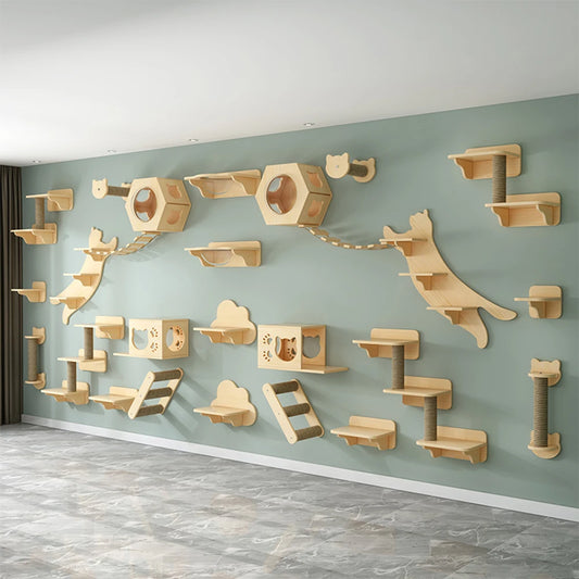 Cat Climbing Shelf Furniture NZ | Wall-Mounted Wooden Cat Shelves & Scratching Perches – PawNest