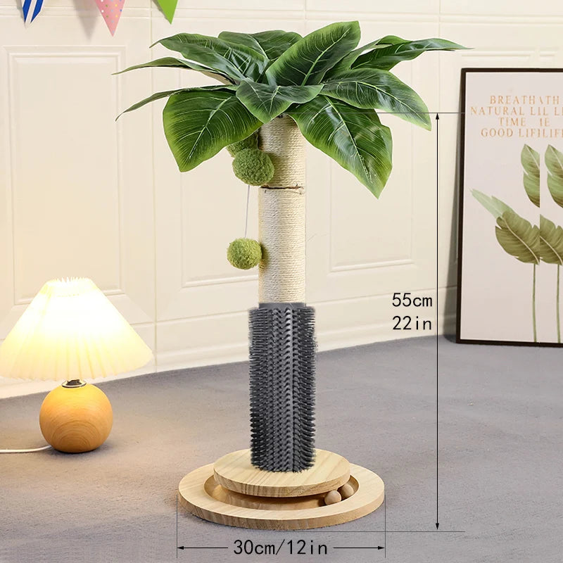 Cat Scratching Post NZ | Natural Sisal Rope Post with Hanging Balls & Wooden Track Toy – PawNest