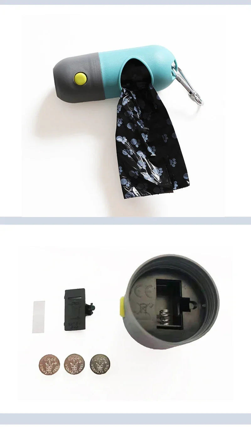 LED Light Dog Poop Bag Dispenser + Degradable Waste Bags