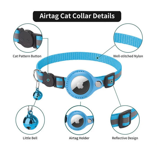 Airtag Reflective GPS Pet Collar with Bell – Real-Time Tracker