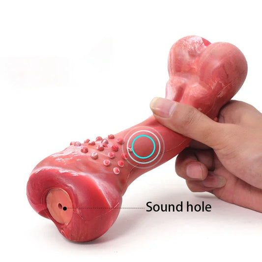 Funny Dog Chew Toy NZ | Realistic Bone-Shaped Rubber Toy with Food Holder & Toothbrush Cleaner – PawNest