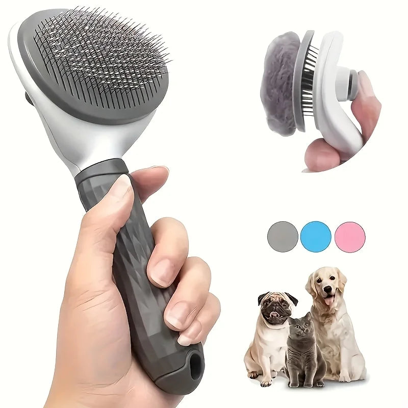 One-Click Pet Hair Removal Brush – Easy Grooming Tool for Dogs & Cats | Gentle, Self-Cleaning De-shedding Comb