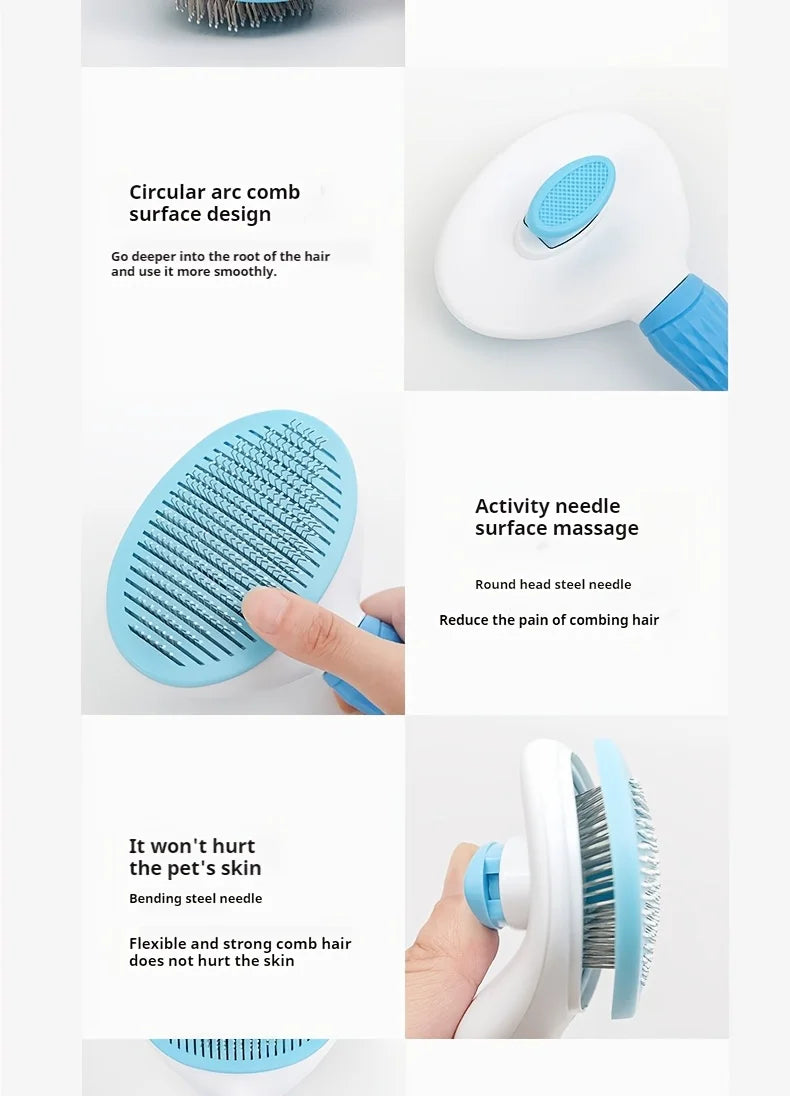 One-Click Pet Hair Removal Brush – Easy Grooming Tool for Dogs & Cats | Gentle, Self-Cleaning De-shedding Comb