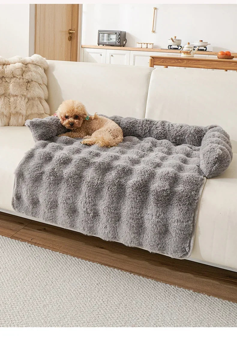 Square Winter Soft Pet Bed NZ | Warm Plush Dog & Cat Sofa with Neck Pillow – PawNest