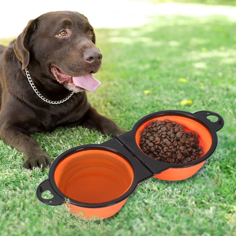 2-in-1 Expandable Silicone Collapsible Dog Bowl – Travel Dual Dish