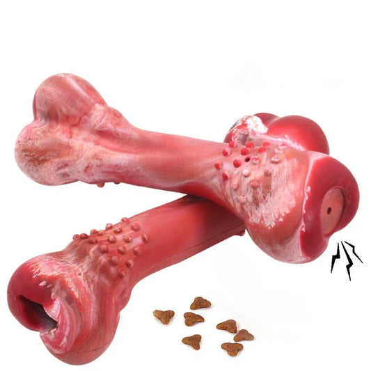 Funny Dog Chew Toy NZ | Realistic Bone-Shaped Rubber Toy with Food Holder & Toothbrush Cleaner – PawNest