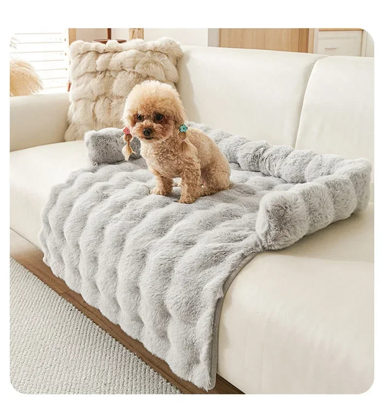 Square Winter Soft Pet Bed NZ | Warm Plush Dog & Cat Sofa with Neck Pillow – PawNest
