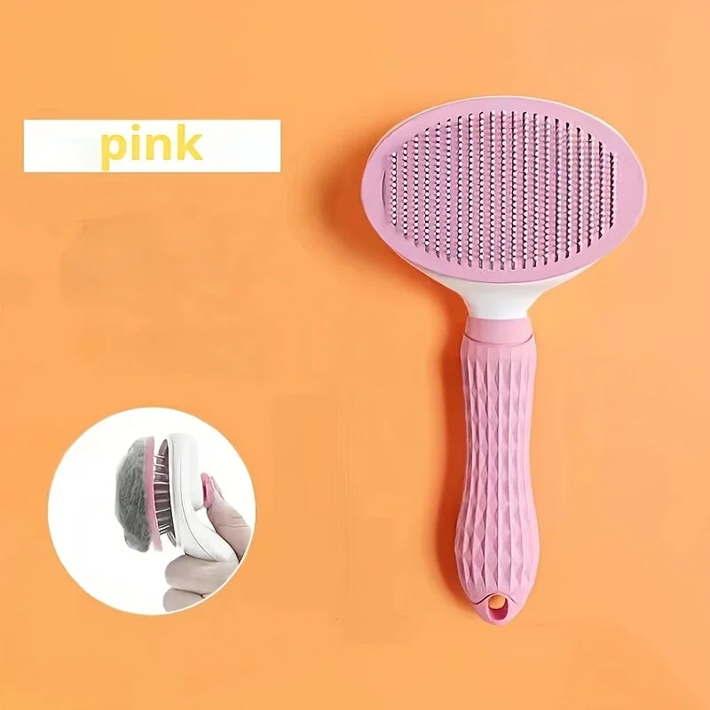 One-Click Pet Hair Removal Brush – Easy Grooming Tool for Dogs & Cats | Gentle, Self-Cleaning De-shedding Comb