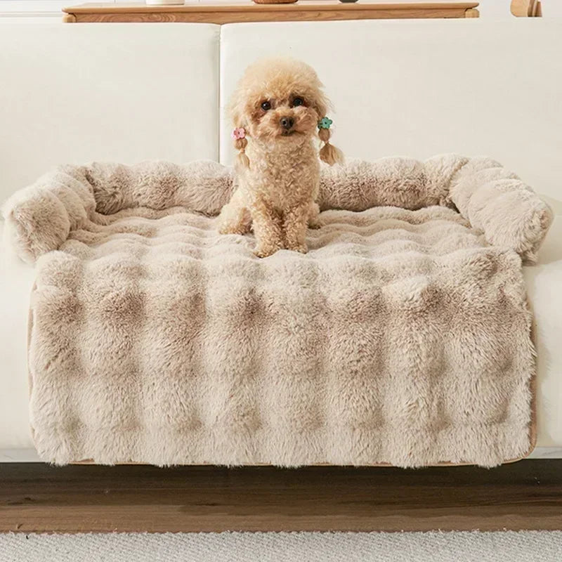 Square Winter Soft Pet Bed NZ | Warm Plush Dog & Cat Sofa with Neck Pillow – PawNest