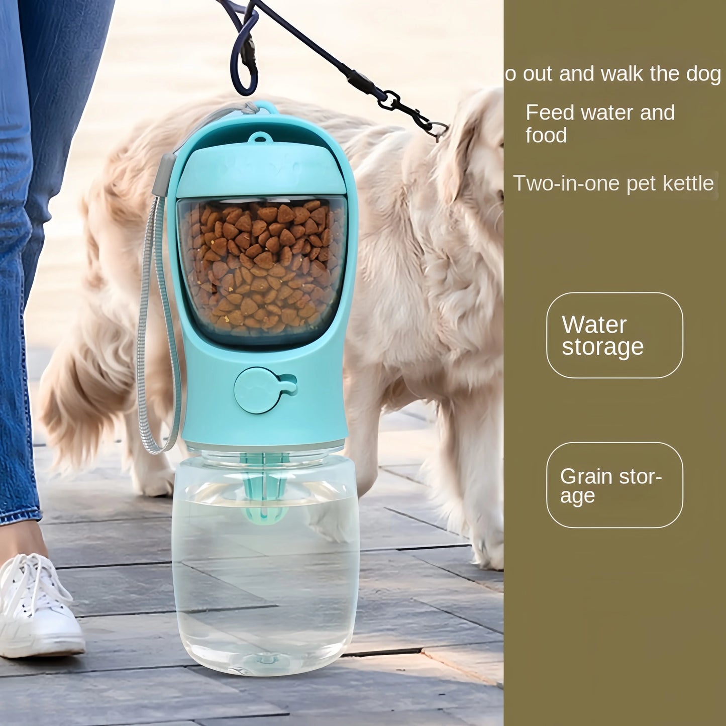 Portable Dog Water Bottle with Food Storage – Travel Feeder Bowl