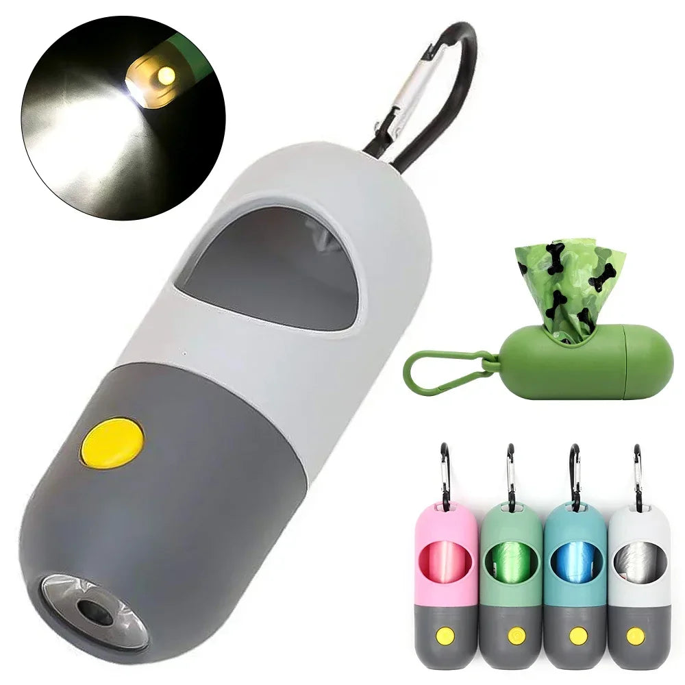 LED Light Dog Poop Bag Dispenser + Degradable Waste Bags