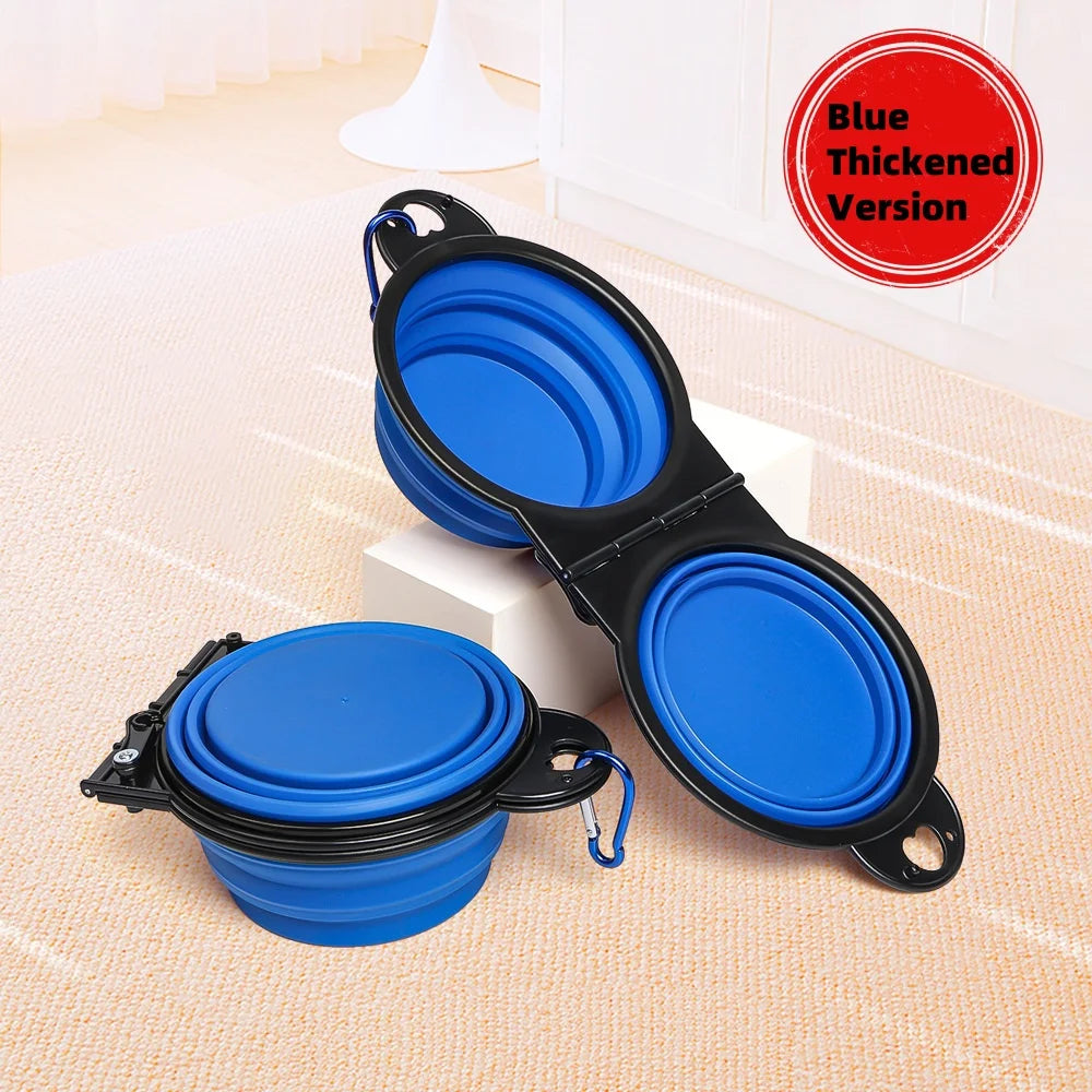 2-in-1 Foldable Double Dog & Cat Feeding Bowl – Portable TPE