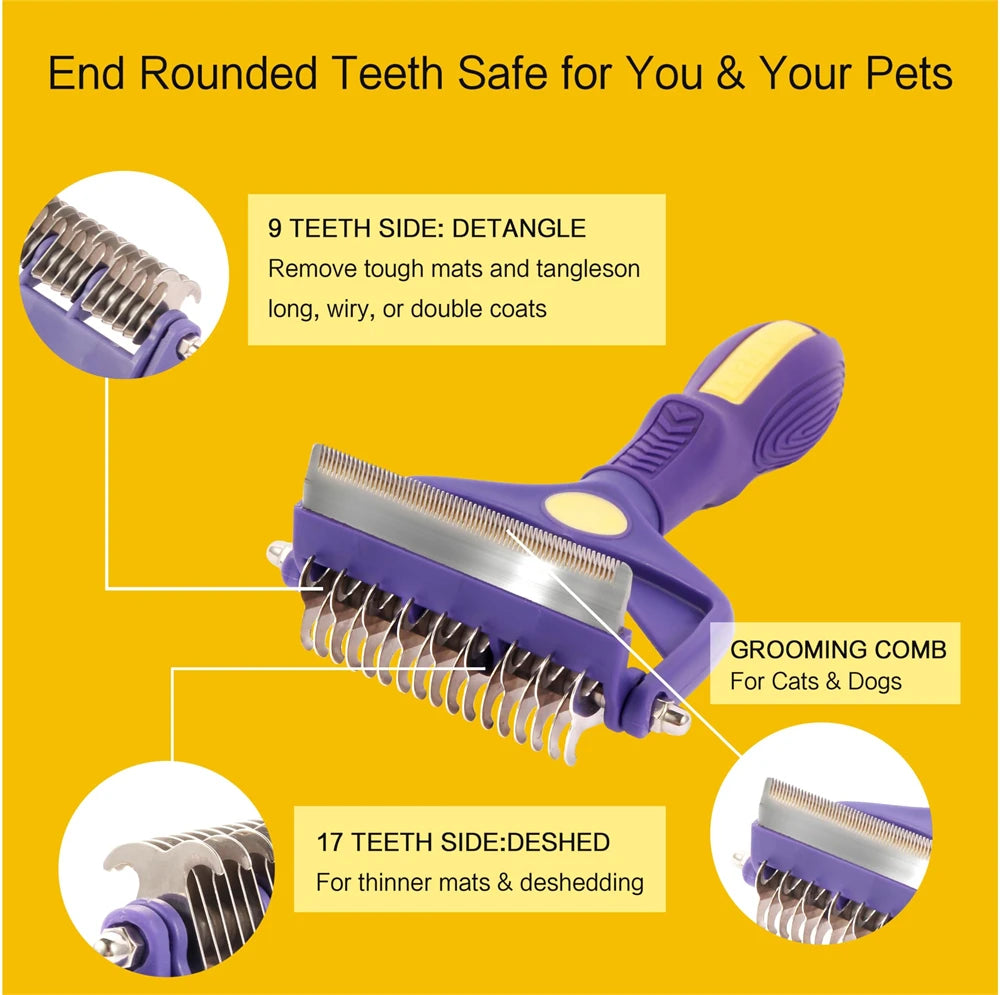 Dog Grooming Brush & Dematting Comb – Undercoat Rake for Thick Hair Cats & Dogs | Pet Hair Removal Tool | PawNest NZ