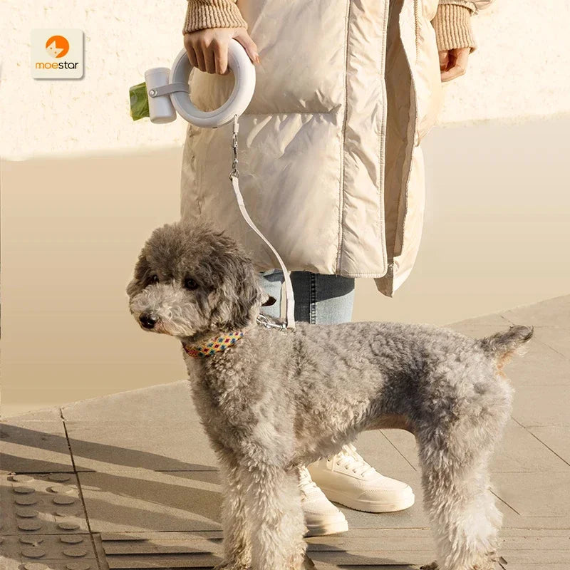 Moestar Pet Leash Poop Bag Dispenser & Dual Extension Belt | Walk 2 Pets with Replaceable Waste Bags – Dog Walking Accessory NZ