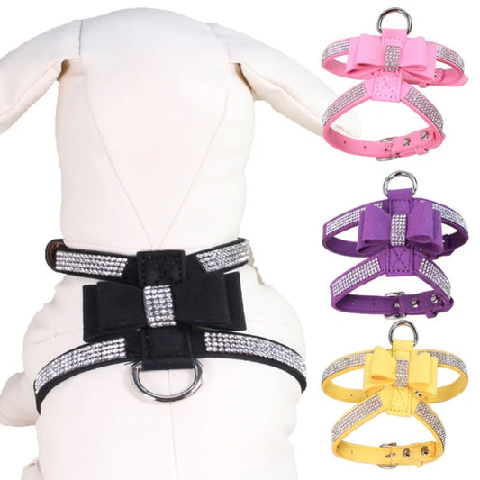 Bling Bow-Knot Dog Harness NZ | Adjustable Glitter Rhinestone Collar for Puppies & Cats – PawNest