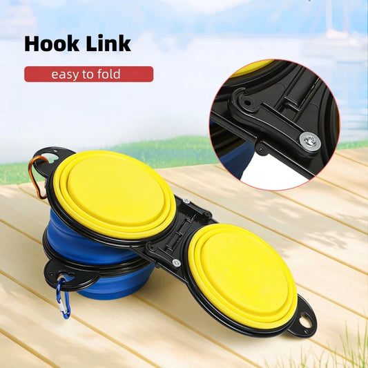 2-in-1 Foldable Double Dog & Cat Feeding Bowl – Portable TPE