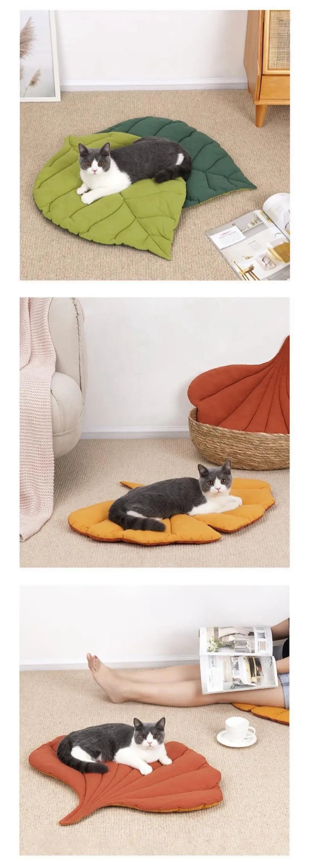 Leaf-Shaped Cat Bed Mat NZ | Soft Double-Sided Washable Pet Pad for Cats & Small Dogs – PawNest